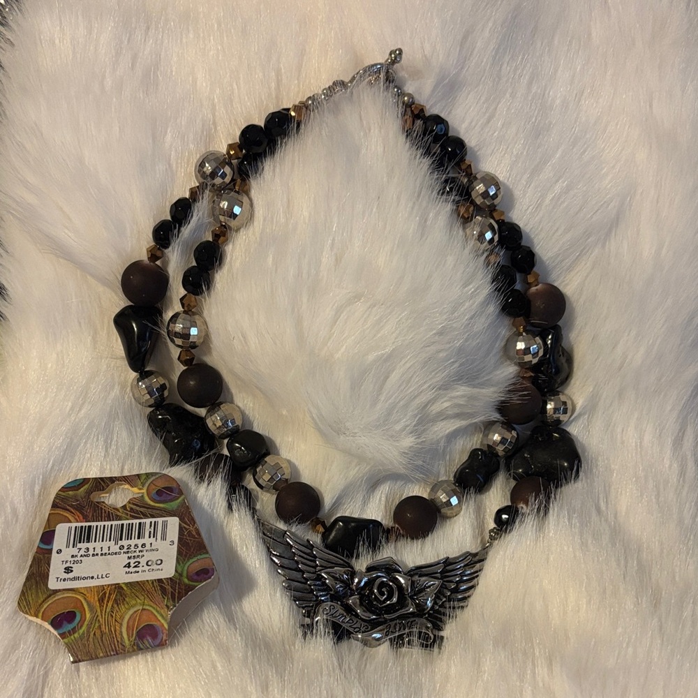 Silver and Black Beaded Necklace